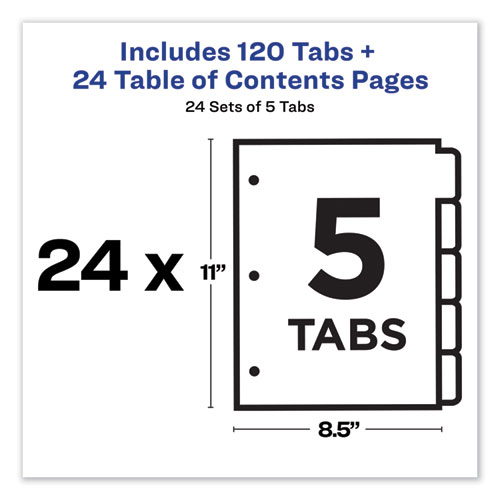 Customizable TOC Ready Index Multicolor Dividers, 5-Tab, Letter, 24 Sets