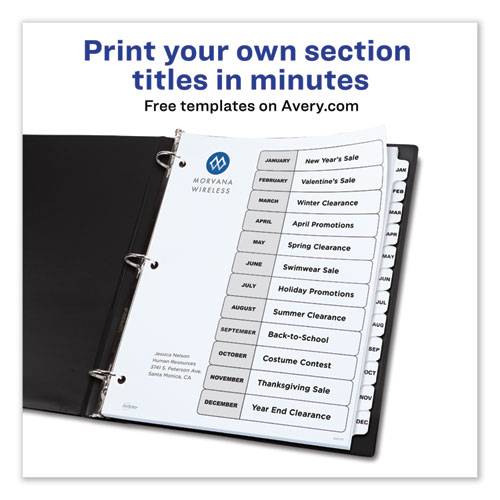 Image of Customizable TOC Ready Index Black and White Dividers, 12-Tab, Jan. to Dec., 11 x 8.5, 1 Set