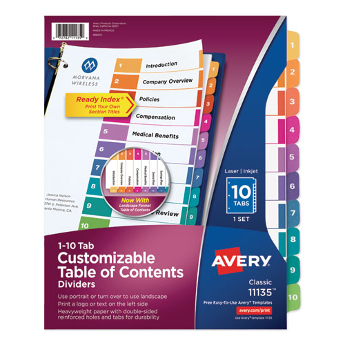 CUSTOMIZABLE TOC READY INDEX MULTICOLOR DIVIDERS, 10-TAB, LETTER