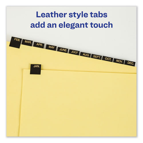 Image of Preprinted Black Leather Tab Dividers w/Gold Reinforced Edge, 12-Tab, Jan. to Dec., 11 x 8.5, Buff, 1 Set