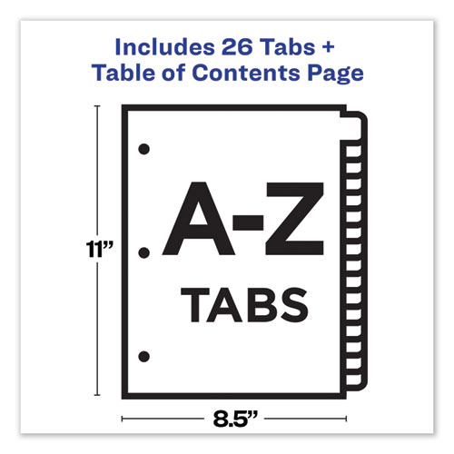 Image of Customizable TOC Ready Index Multicolor Tab Dividers, 26-Tab, A to Z, 11 x 8.5, White, Contemporary Color Tabs, 1 Set