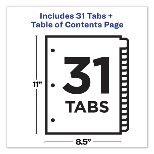CUSTOMIZABLE TOC READY INDEX BLACK AND WHITE DIVIDERS, 31-TAB, LETTER
