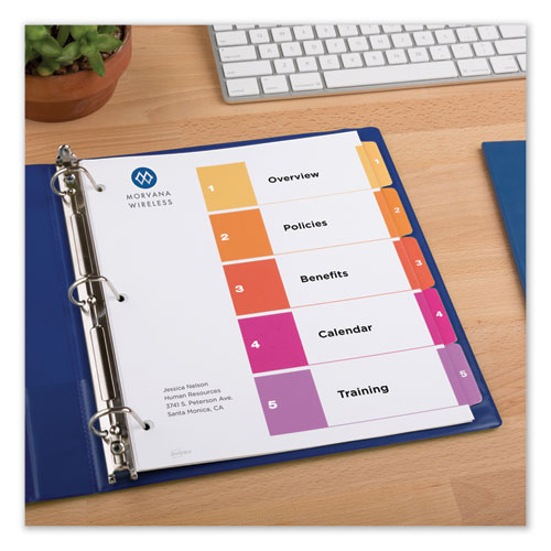 Image of Customizable TOC Ready Index Multicolor Tab Dividers, 5-Tab, 1 to 5, 11 x 8.5, White, Traditional Color Tabs, 6 Sets