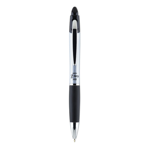 Image of Zebra® Z-Grip Max Ballpoint Pen, Retractable, Medium 1 Mm, Black Ink, Silver Barrel, 12/Pack