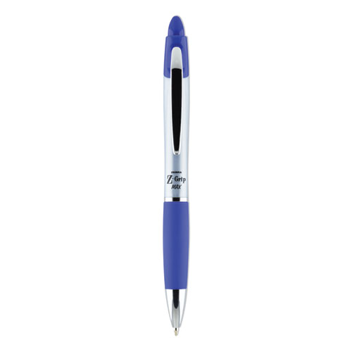 Image of Zebra® Z-Grip Max Ballpoint Pen, Retractable, Medium 1 Mm, Blue Ink, Silver Barrel, 12/Pack