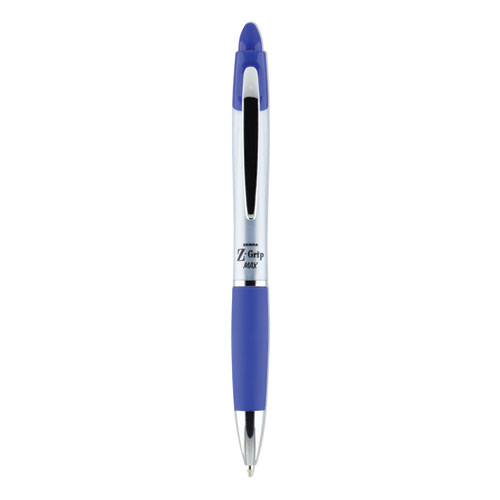 Zebra® Z-Grip MAX Ballpoint Pen, Retractable, Medium 1 mm, Blue Ink,  Silver/Blue Barrel, 12/Pack