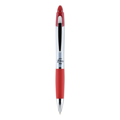 Image of Zebra® Z-Grip Max Ballpoint Pen, Retractable, Medium 1 Mm, Red Ink, Silver Barrel, 12/Pack