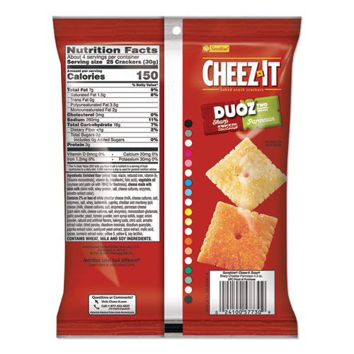 Cheez-it Duoz Crackers, Sharp Cheddar and Parmesan, 4.3 oz Bag, 6/Pack