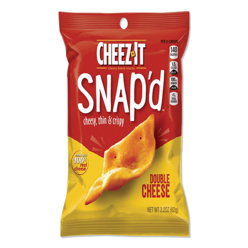 Cheez-it Snap'd Crackers, Double Cheese, 2.2 oz Pouch, 6/Pack