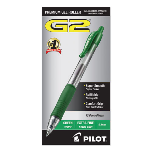 G2 Premium Retractable Gel Pen, 0.5mm, Green Ink, Smoke Barrel, Dozen
