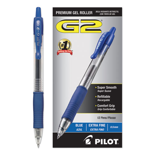 G2 Premium Gel Pen, Retractable, Extra-Fine 0.5 mm, Blue Ink, Smoke Barrel, Dozen