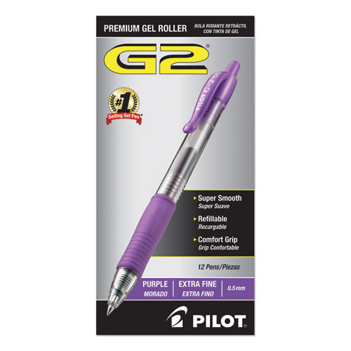 G2 Premium Retractable Gel Pen, 0.5mm, Purple Ink, Smoke Barrel, Dozen