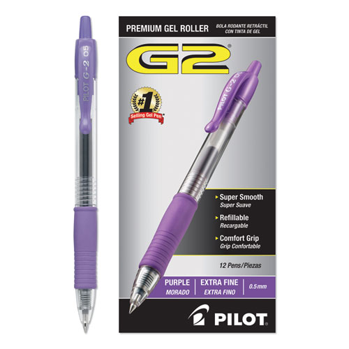G2 Premium Gel Pen, Retractable, Extra-Fine 0.5 mm, Purple Ink, Smoke Barrel, Dozen
