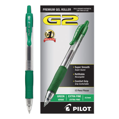 G2 Premium Gel Pen, Retractable, Extra-Fine 0.5 mm, Green Ink, Smoke Barrel, Dozen