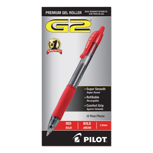 G2 Premium Retractable Gel Pen, 1mm, Red Ink, Smoke Barrel, Dozen