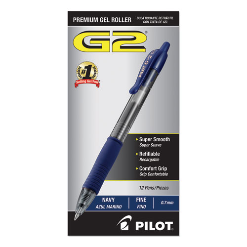 G2 Premium Gel Pen, Retractable, Fine 0.7 mm, Navy Blue Ink, Smoke/Blue Barrel, Dozen