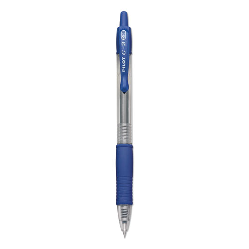 G2 Premium Retractable Gel Pen, 0.38mm, Blue Ink, Clear/Blue Barrel, Dozen