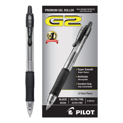 G2 PREMIUM RETRACTABLE GEL PEN, 0.38 MM, BLACK INK, CLEAR/BLACK BARREL, DOZEN