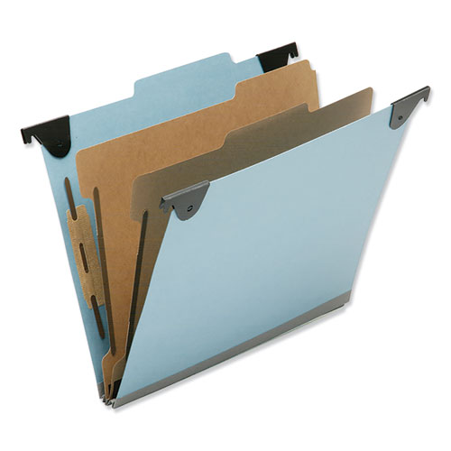 7530016216198 SKILCRAFT Hanging Classification Folders, Letter Size, 2 Dividers, 2/5-Cut Exterior Tabs, Light Blue, 10/Box