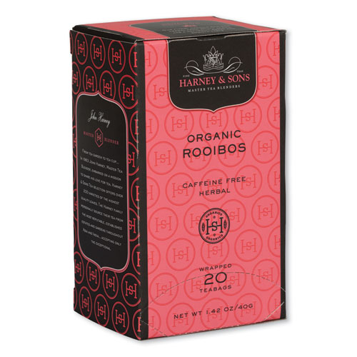 Image of Harney & Sons Premium Tea, Organic Rooibos Herbal Tea, Individually Wrapped Tea Bags, 20/Box