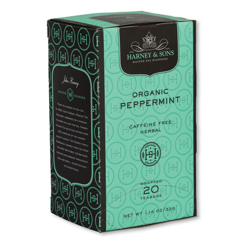 Image of Premium Tea, Organic Peppermint Herbal Tea, Individually Wrapped Tea Bags, 20/Box