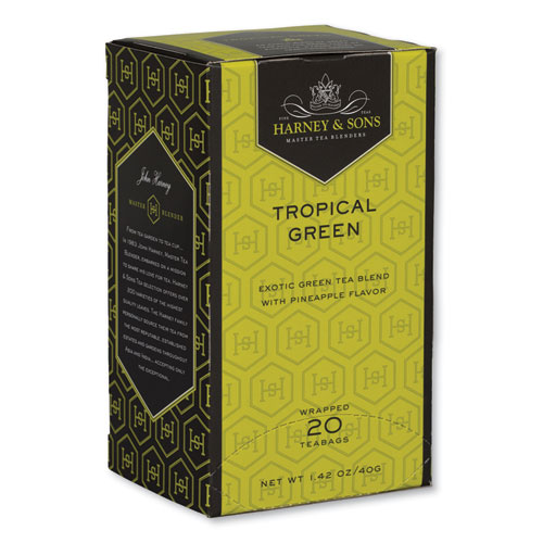 Harney & Sons Premium Tea, Tropical Green Tea, Individually Wrapped Tea Bags, 20/Box