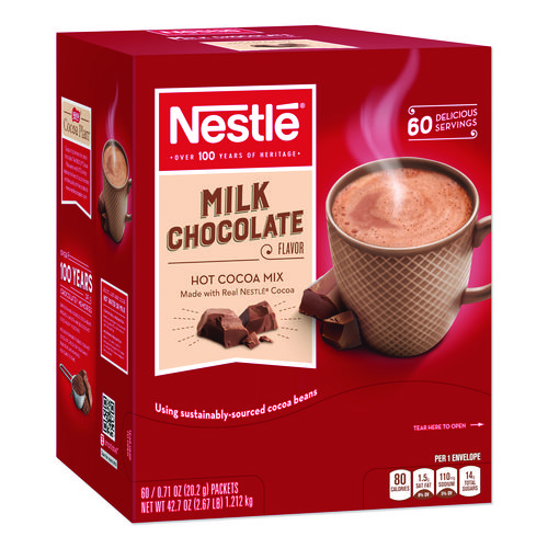 Nestlã©® Hot Cocoa Mix, Milk Chocolate, 0.71 Oz Packet, 60 Packets/Box