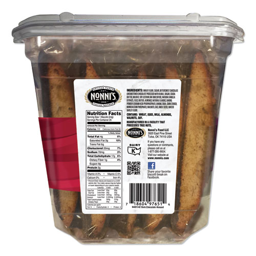 Biscotti, Dark Chocolate Almond, 0.85 oz Individually Wrapped, 25/Pack