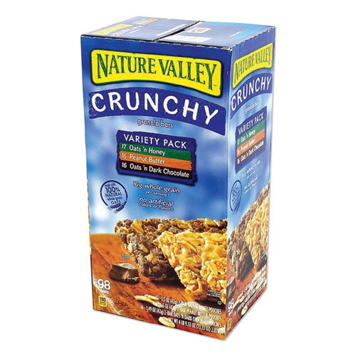 Granola Bars, Assorted Crunchy Bars, 1.5 oz Pouch, 2 Bars/Pouch, 49 Packs/Box