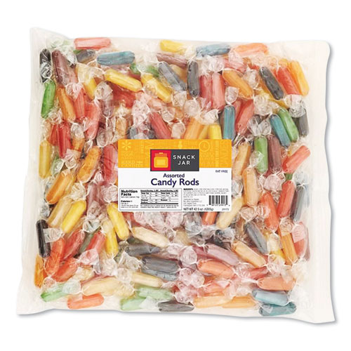 Snack Jar™ Mini Hard Candy Rods, Assorted, 2.7 lb Bag, Approximately 65 Pieces