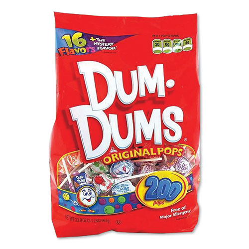 Image of Dum-Dum-Pops, Assorted, Individually Wrapped, 33.9 oz, 200/Pack