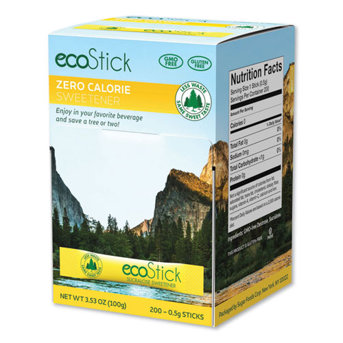 ecoStick Yellow Sucralose Sweetener Packets, 0.5 g Packet, 200 Packets/Box