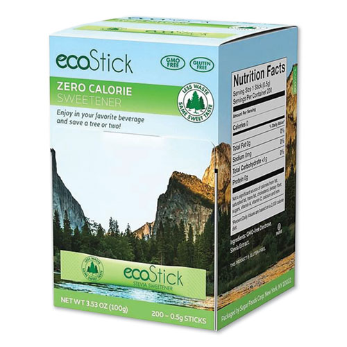 ecoStick Stevia Sweetener Packets, 0.5 g Packet, 200 Packets/Box
