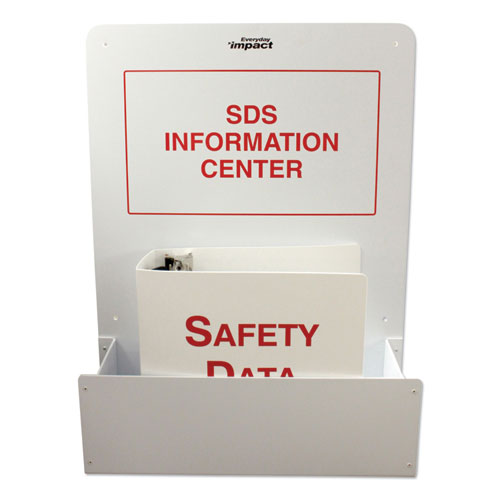 SDS Information Center with Binder, 17.95w x 5.15d x 24h, White/Red