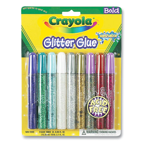 Washable Glitter Glue, 0.35 oz, Assorted Colors, 9/Pack