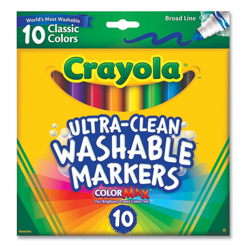 Image of Ultra-Clean Washable Markers, Broad Bullet Tip, Assorted Colors, 10/Pack