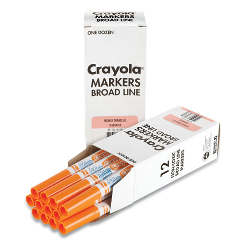 Crayola Broad Line Washable Markers, Broad Bullet Tip, Orange, 12/Box