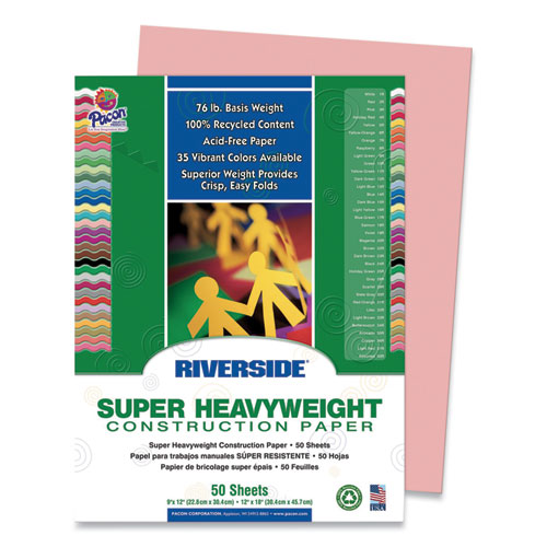 Riverside Construction Paper, 76 lb Text Weight, 9 x 12, Salmon, 50/Pack