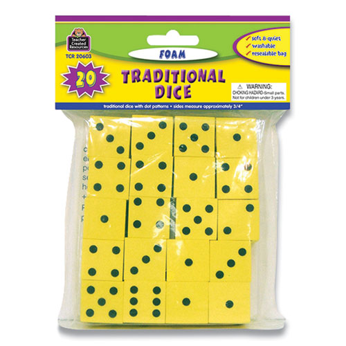 Traditional Foam Dice, Six Sides, 0.75" Square, 20/Pack