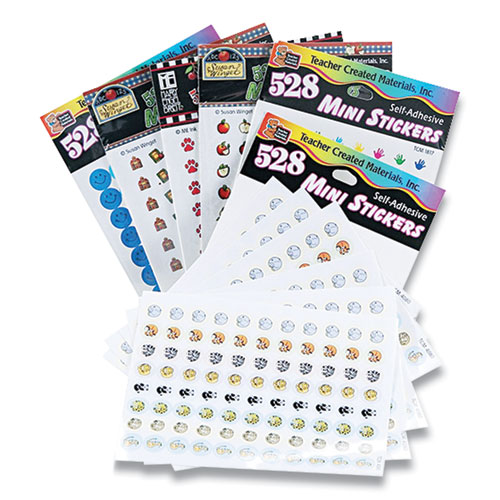 Mini Stickers Variety Pack, Six Assorted Designs, Assorted Colors, 3,168/Set