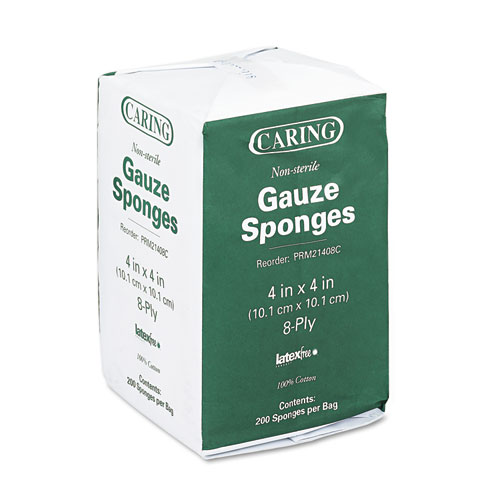 Image of Caring Woven Gauze Sponges, Non-Sterile, 8-Ply, 4 x 4, 200/Pack