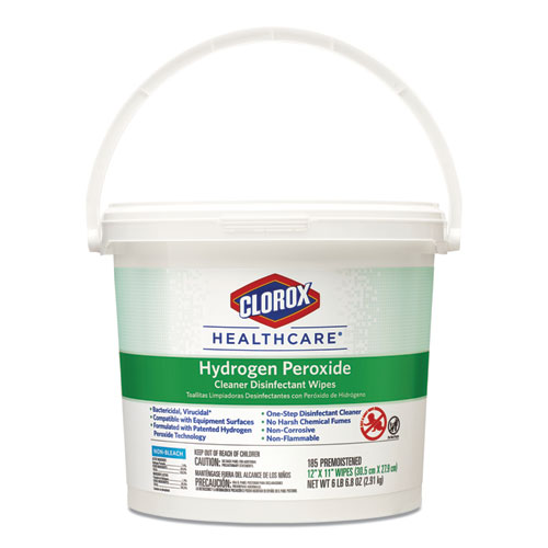 Image of Clorox Healthcare® Hydrogen Peroxide Cleaner Disinfectant Wipes, 11 X 12, Unscented, White, 185/Canister, 2 Canisters/Carton