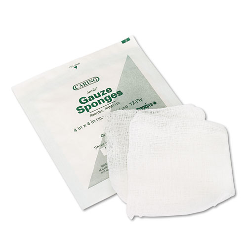 Image of Caring Woven Gauze Sponges, Sterile, 12-Ply, 4 x 4, 1,200/Carton