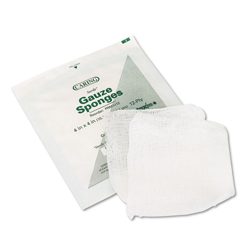 Caring Woven Gauze Sponges, 4 X 4, Sterile, 12-Ply, 1200/carton