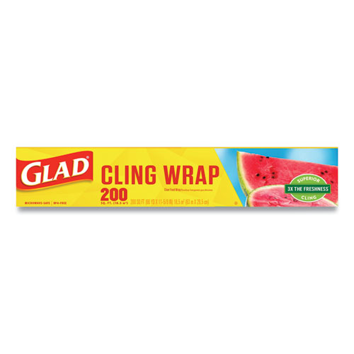 Image of Glad® Clingwrap Plastic Wrap, 200 Square Foot Roll, Clear, 12 Rolls/Carton