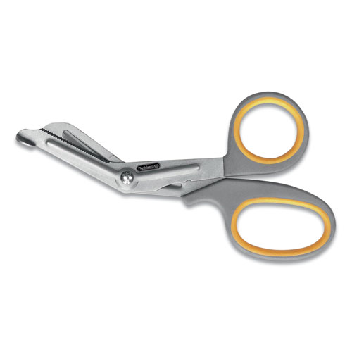Titanium-Bonded Angled Medical Shears, 7" Long, 3" Cut Length, Gray/Yellow Offset Handle