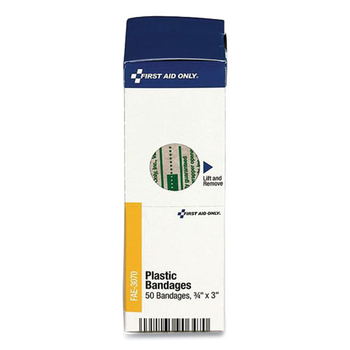 Adhesive Plastic Bandages, 0.75 x 3, 50/Box