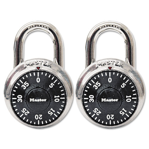 Image of Combination Lock, Stainless Steel, 1 7/8" Wide, Black Dial, 2/Pack