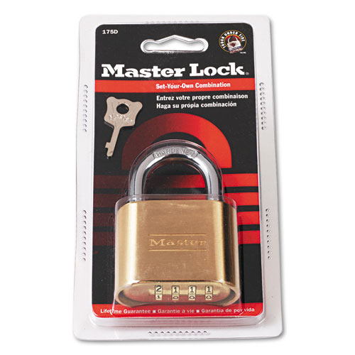 Image of Master Lock® Resettable Combination Padlock, 2" Wide, Brass