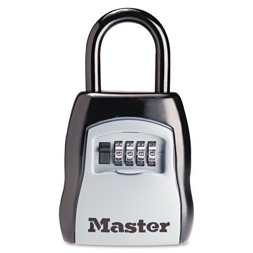 Locking Combination 5 Key Steel Box, 3 1/4w X 1 5/8d X 4h, Black/silver